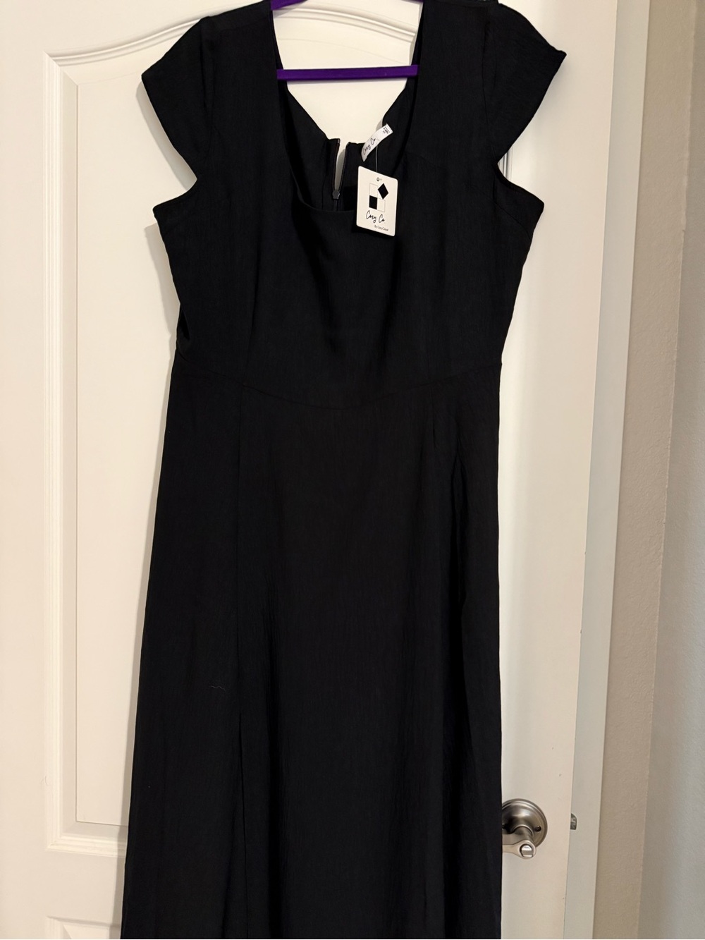 Cozy Casual Black Cap-Sleeve Midi Dress